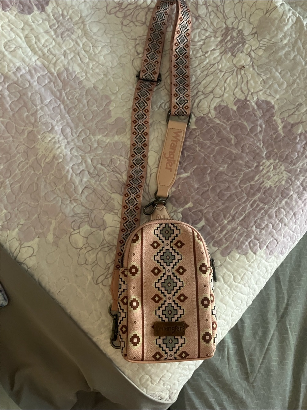 Wrangler Pink and Brown Geometric Crossbody Bag